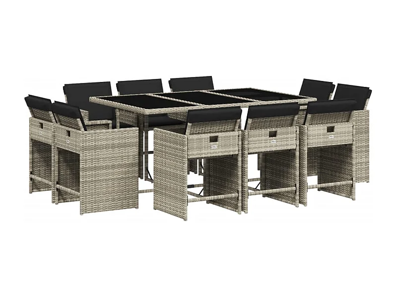 An Daingean  Set de comedor de jardín 11 pzas y cojines ratán sintético gris