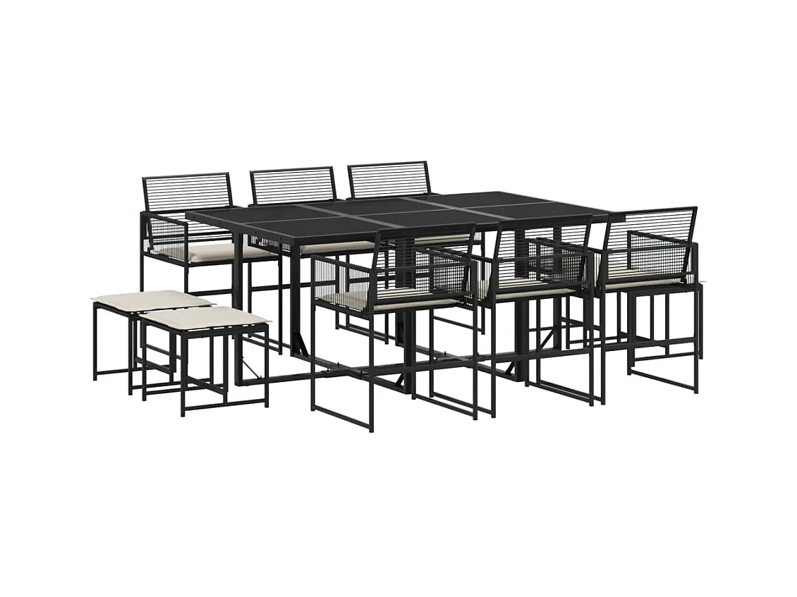 Isalora  11-delige Tuinset met kussens poly rattan zwart