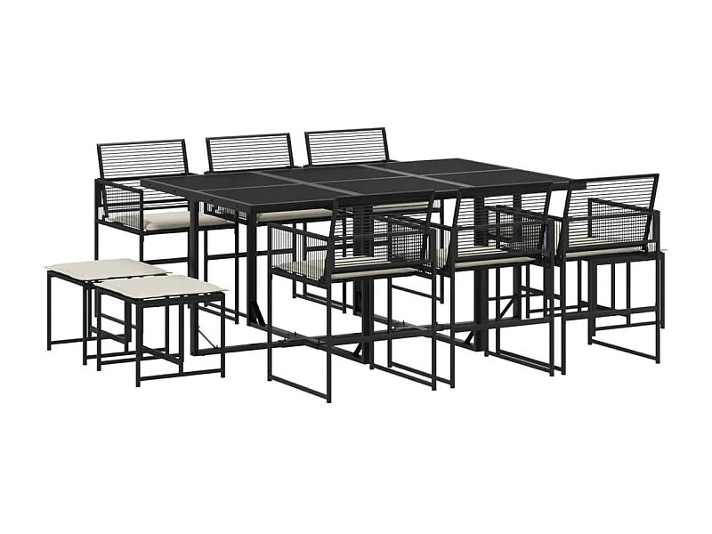 Isalora  Ensemble à manger de jardin 11 pcs coussins noir résine tressée