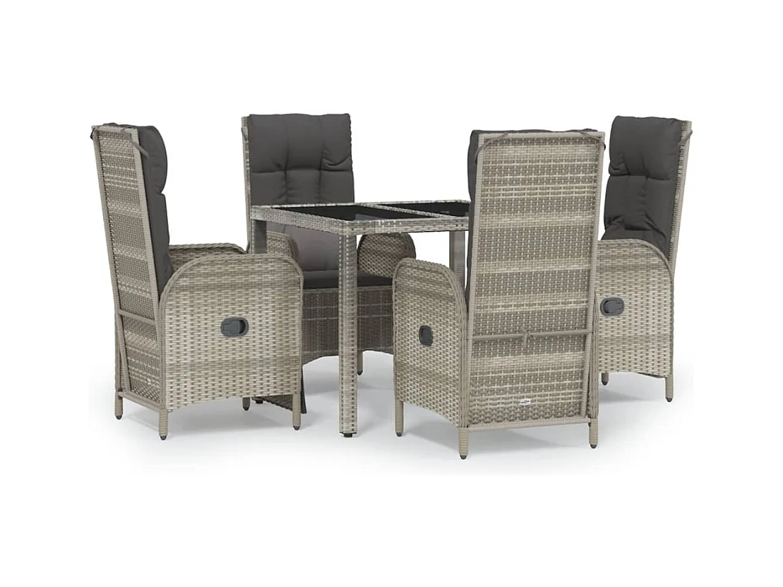 Piero  Ensemble à manger de jardin 5 pcs coussins gris résine tressée