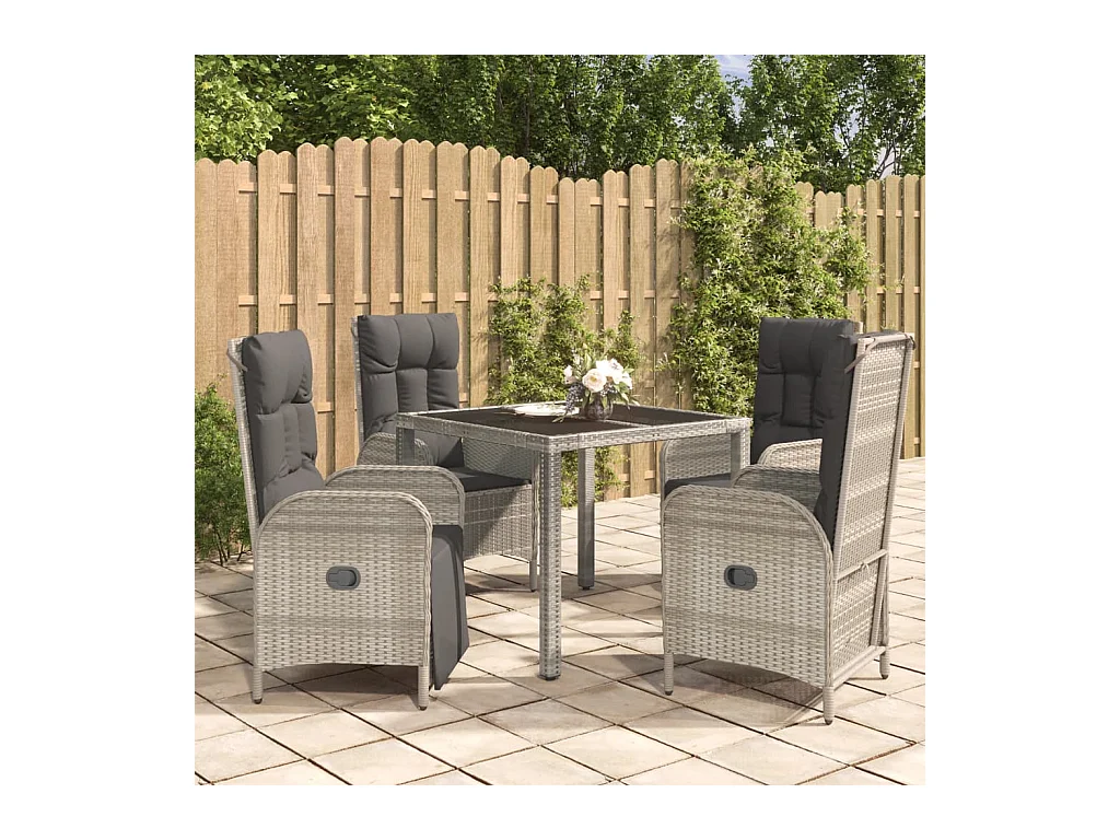 Piero  Ensemble à manger de jardin 5 pcs coussins gris résine tressée