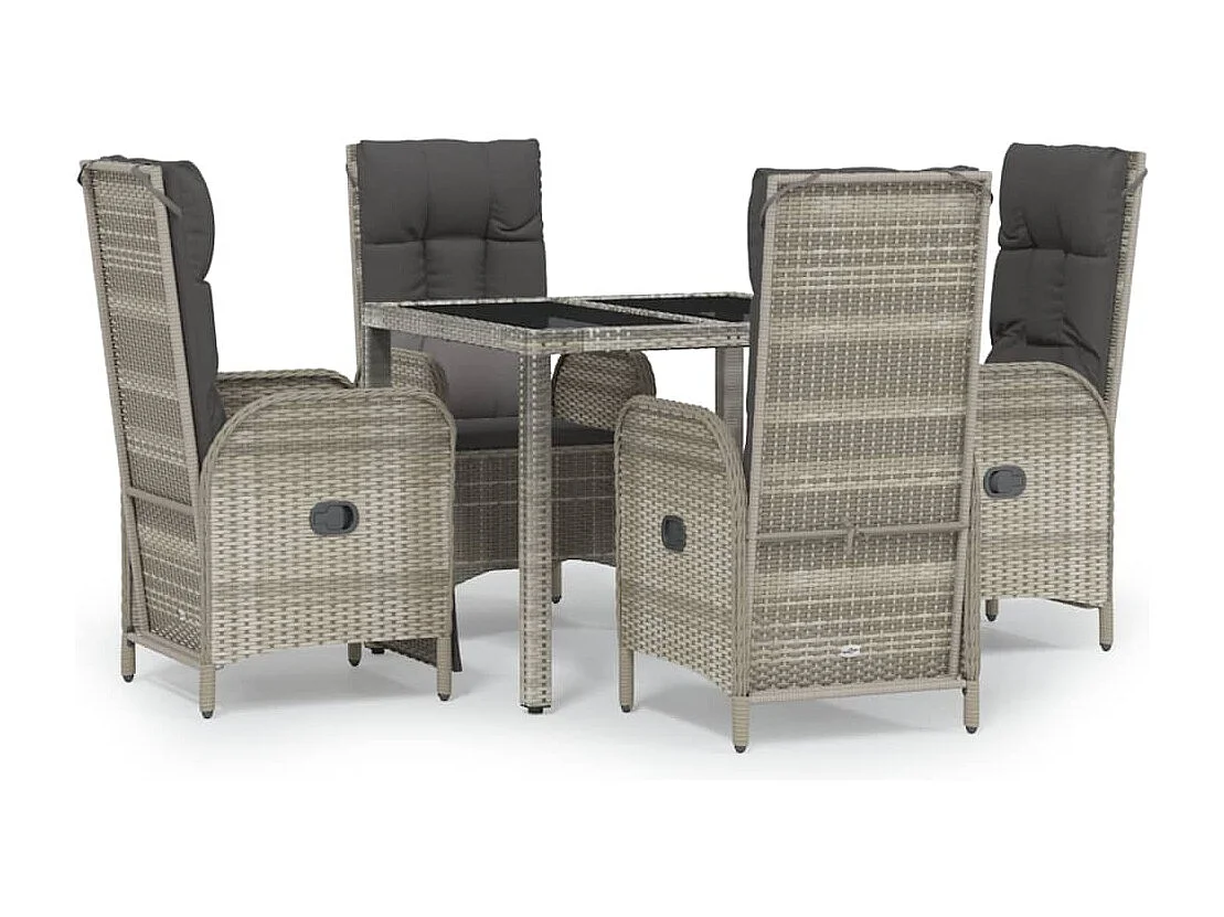 Piero  Ensemble à manger de jardin 5 pcs coussins gris résine tressée