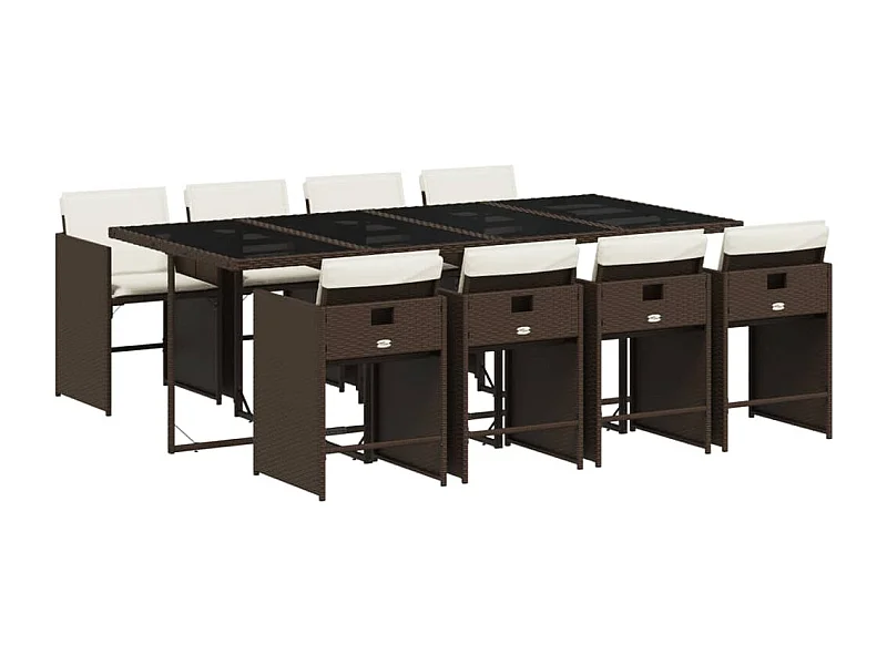 Heeswijk-Dinther  Ensemble à manger de jardin et coussins 9 pcs marron poly rotin