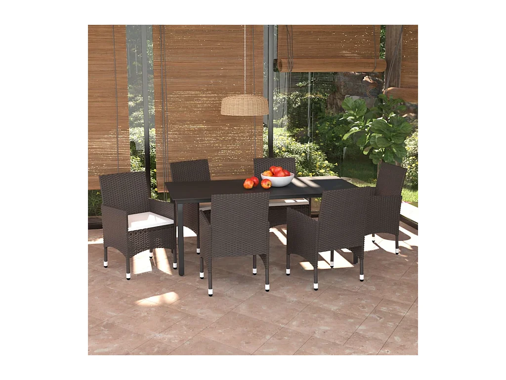 Wausau  7-delige Tuinset met kussens poly rattan bruin