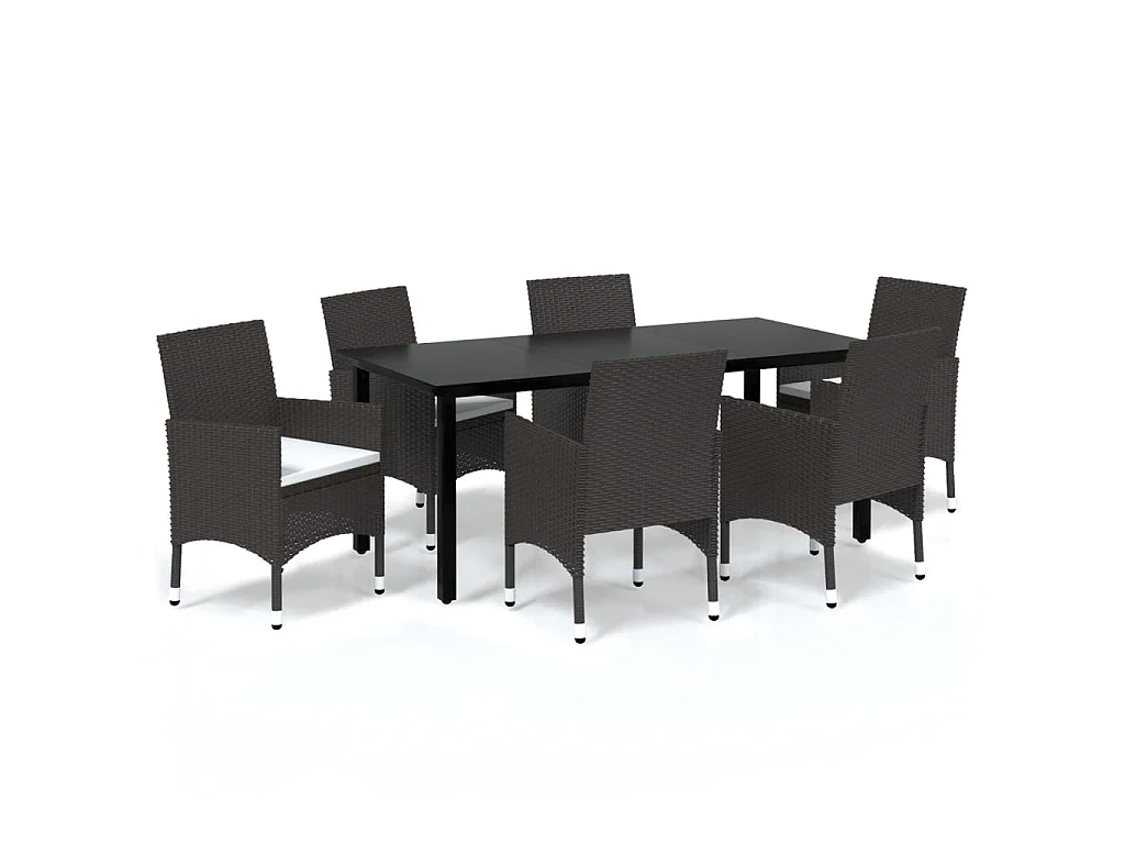 Wausau  Ensemble à manger de jardin et coussins 7 pcs marron poly rotin