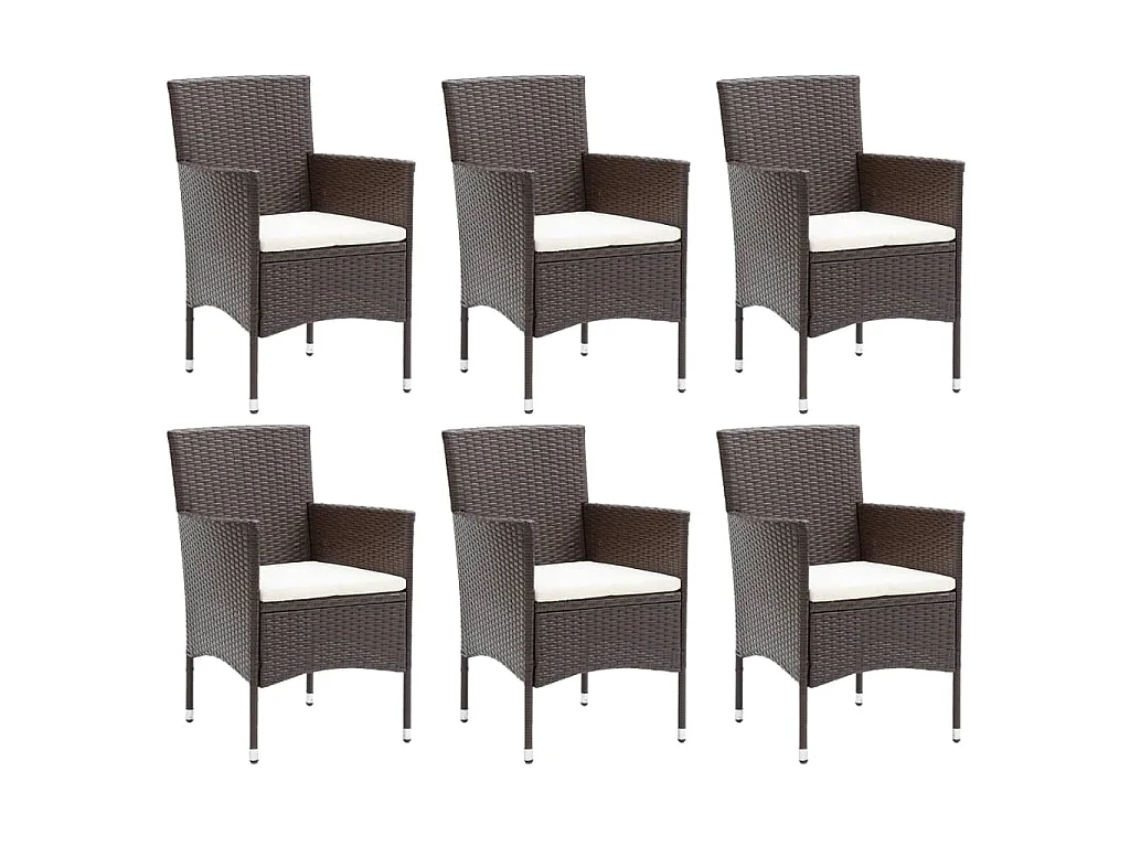 Wausau  Ensemble à manger de jardin et coussins 7 pcs marron poly rotin