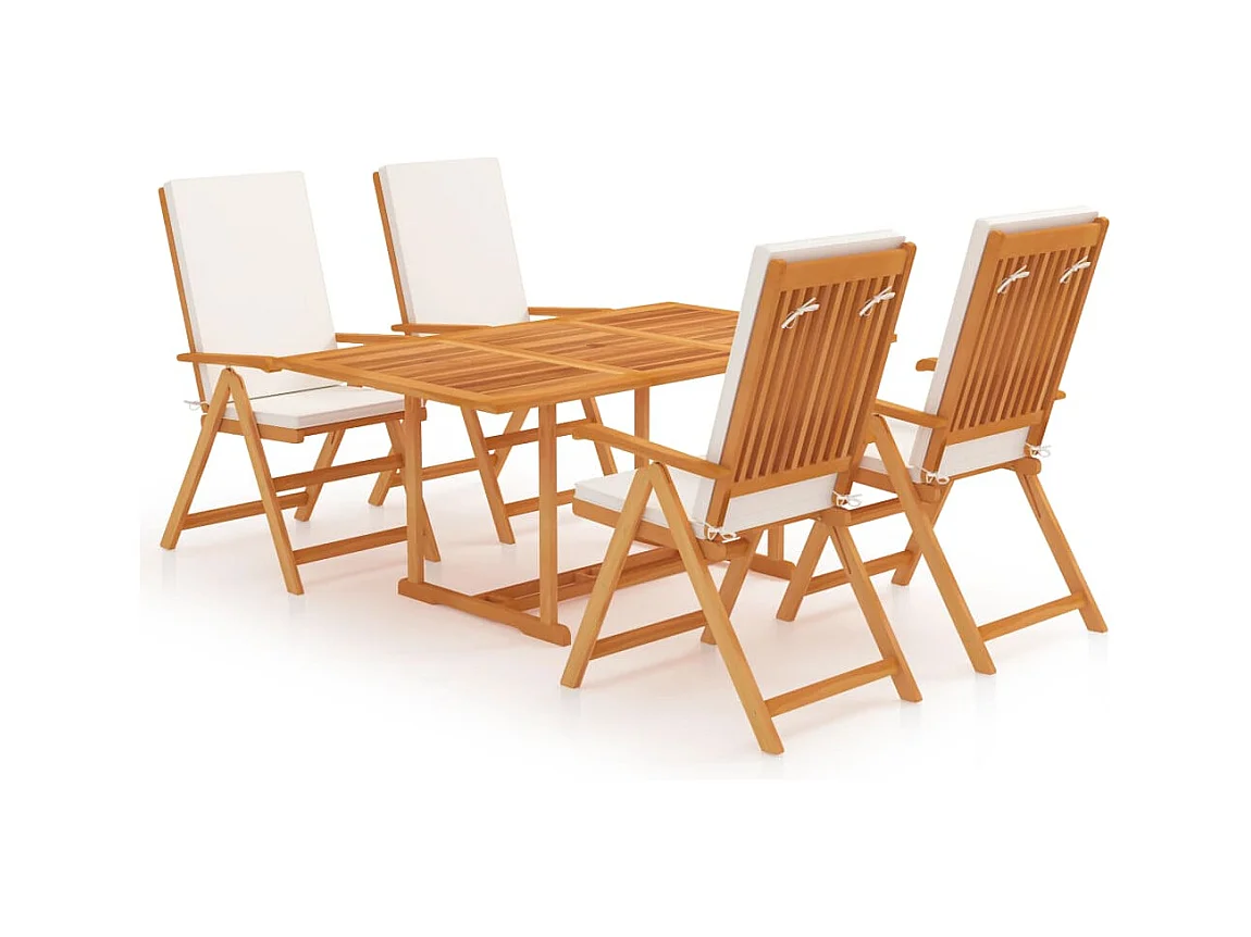 Zoran  Ensemble à manger de jardin 5 pcs coussins Bois de teck massif