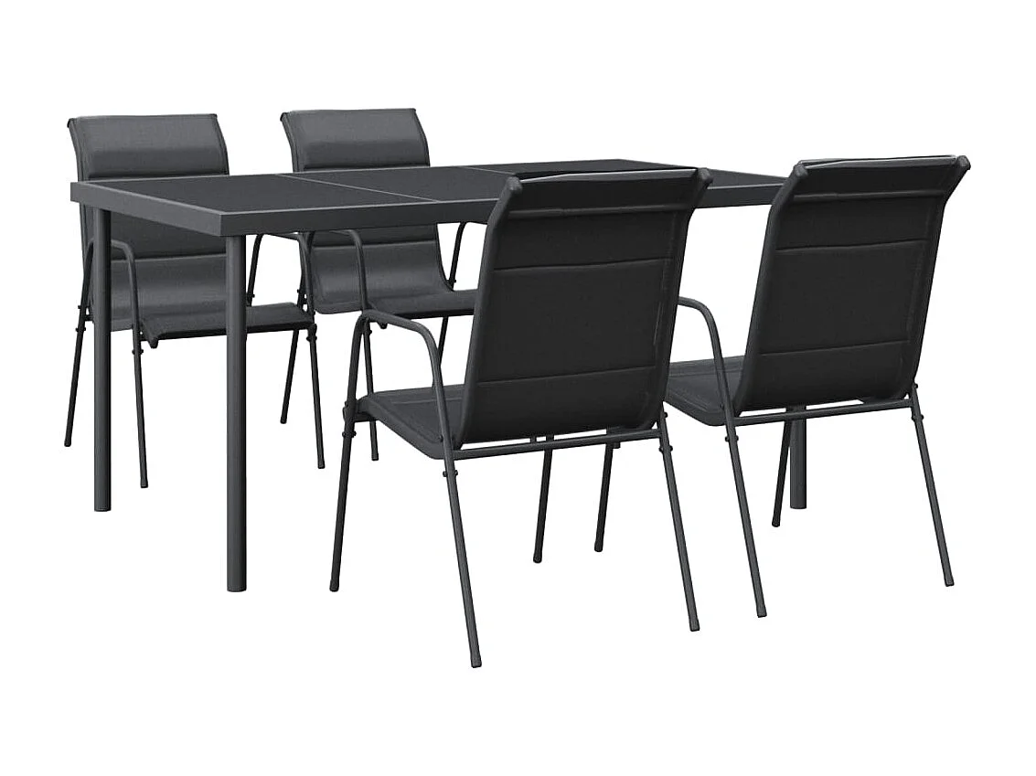 Ellensburg  Ensemble à manger de jardin 5 pcs noir textilène et acier