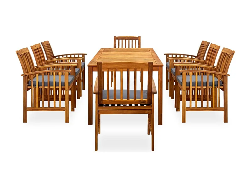 Ulvin  Ensemble à manger de jardin 9 pcs avec coussins Acacia solide