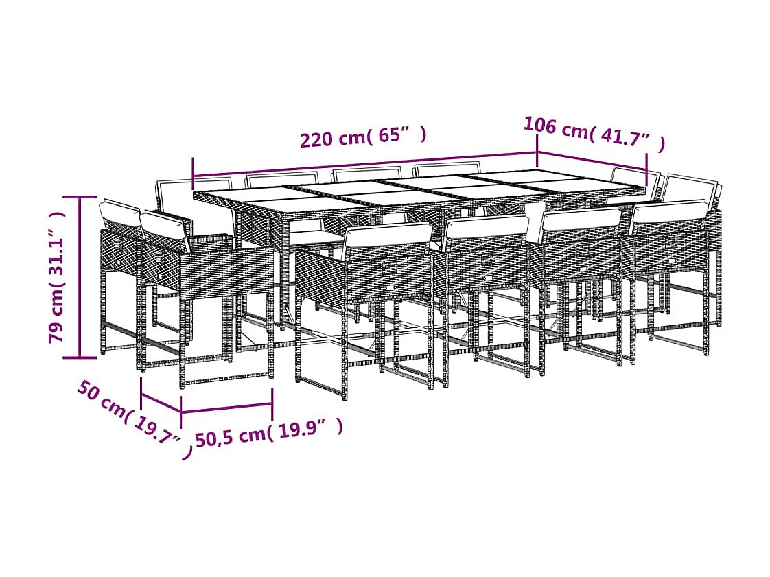 Brienne  Ensemble à manger de jardin et coussins 13 pcs beige