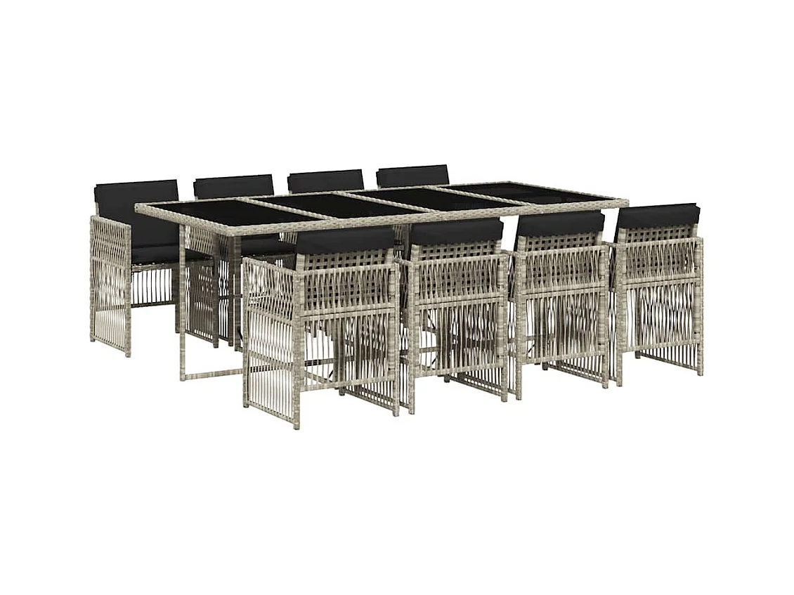 Ilo  9-delige Tuinset met kussens poly rattan lichtgrijs