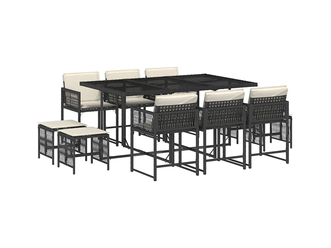 Xeli  11-delige Tuinset met kussens poly rattan zwart