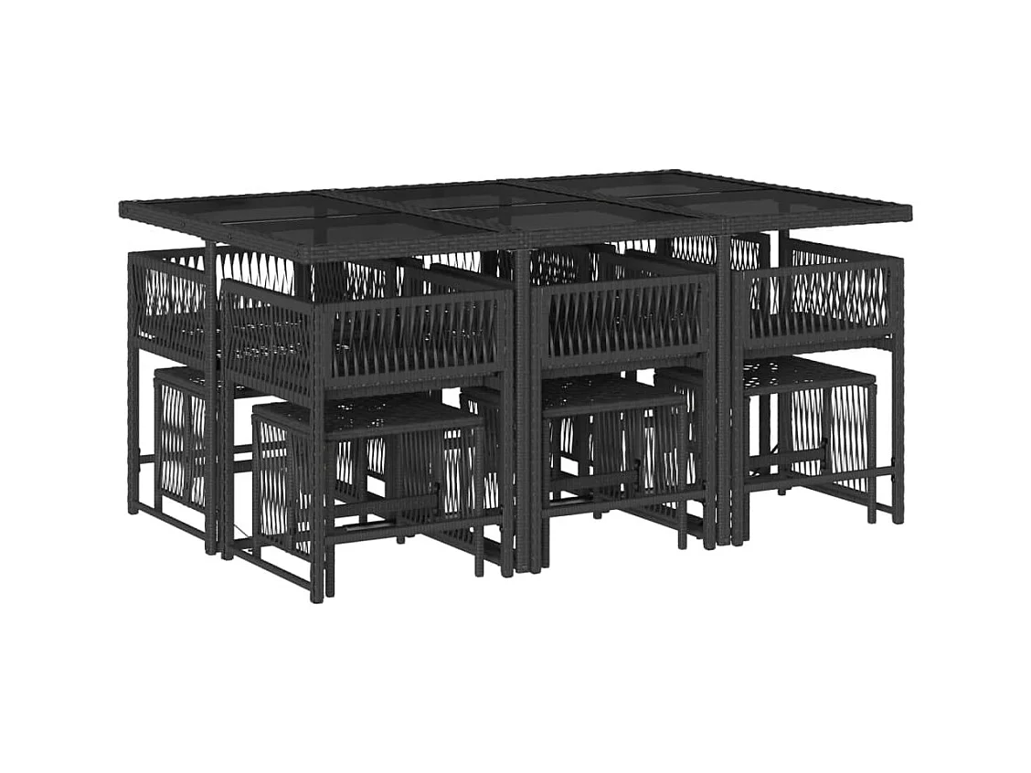 Xeli  11-delige Tuinset met kussens poly rattan zwart