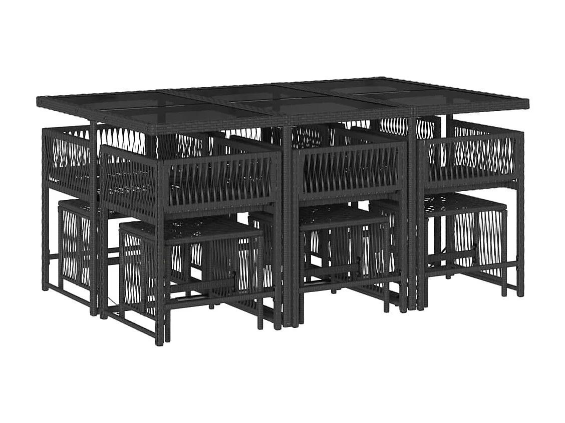 Xeli  Set de comedor jardín 11 pzas con cojines ratán sintético negro