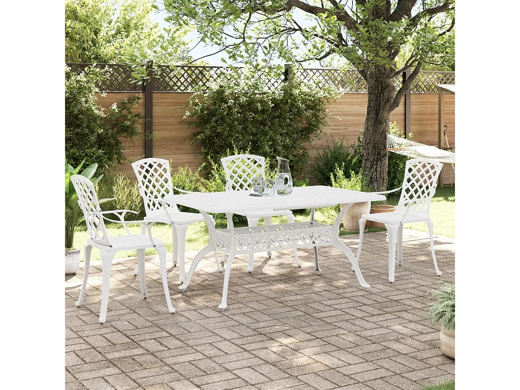 Prolenta Premium -  Ensemble à manger de jardin 5 pcs blanc aluminium coulé