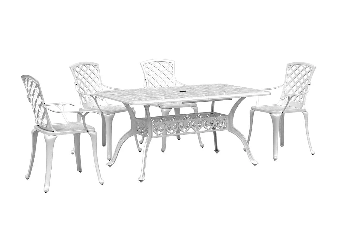 Prolenta Premium -  Ensemble à manger de jardin 5 pcs blanc aluminium coulé