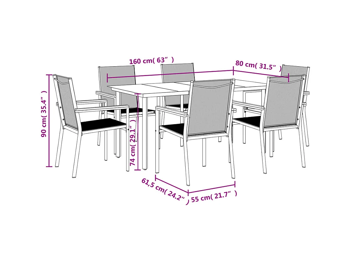Ivanna  7-delige Tuinset textileen en staal zwart