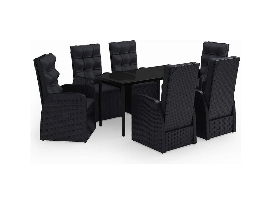 Batur  Ensemble à manger de jardin avec coussins 7 pcs Noir