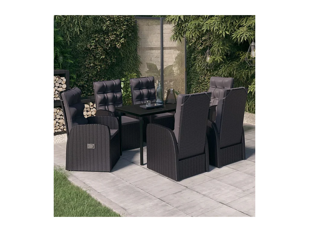 Batur  Ensemble à manger de jardin avec coussins 7 pcs Noir