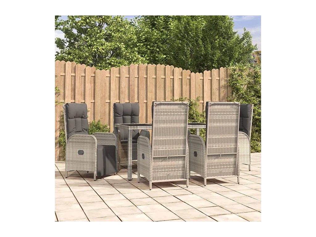 Piero  Ensemble à manger jardin et coussins 7 pcs gris rotin