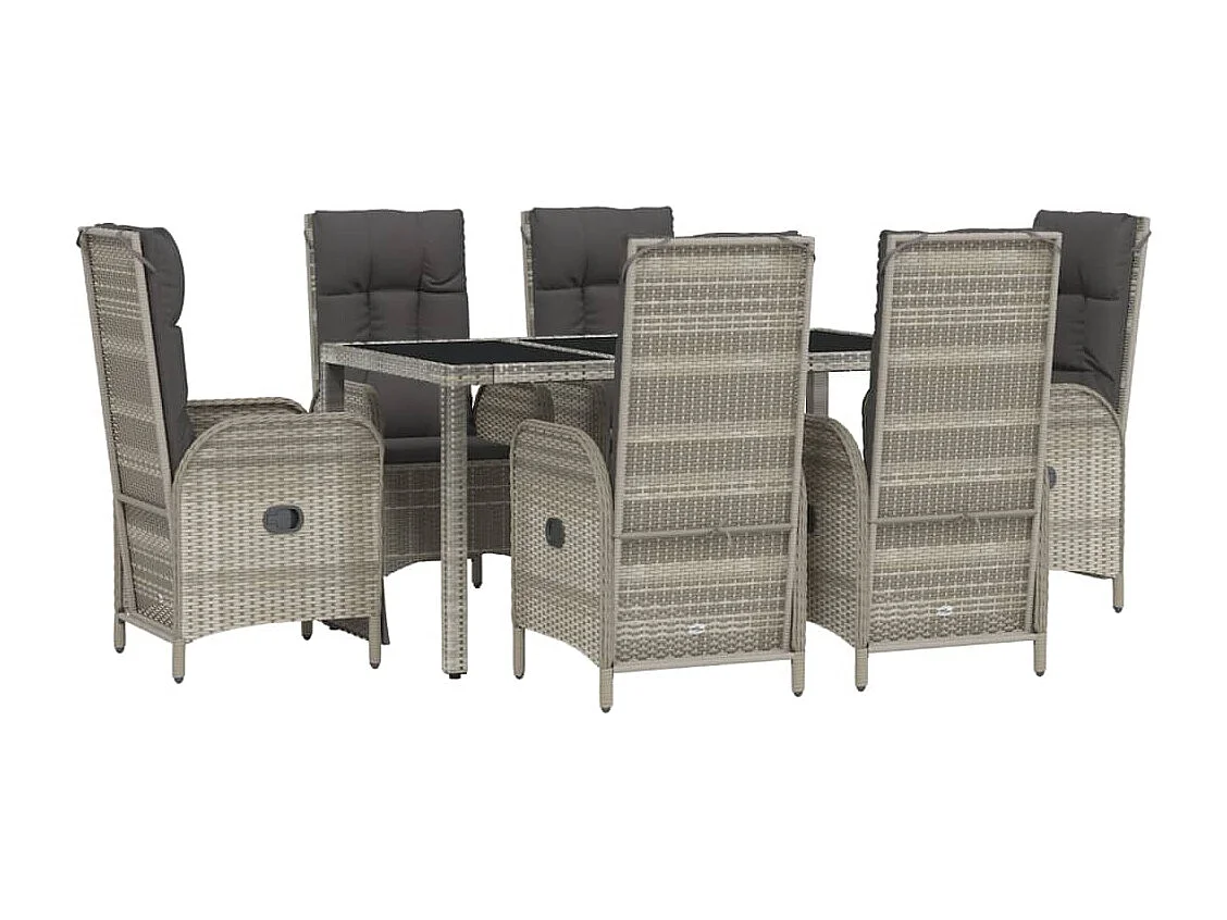 Piero  Ensemble à manger jardin et coussins 7 pcs gris rotin