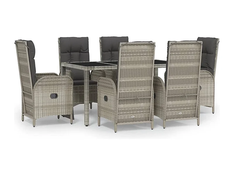 Piero  Ensemble à manger jardin et coussins 7 pcs gris rotin