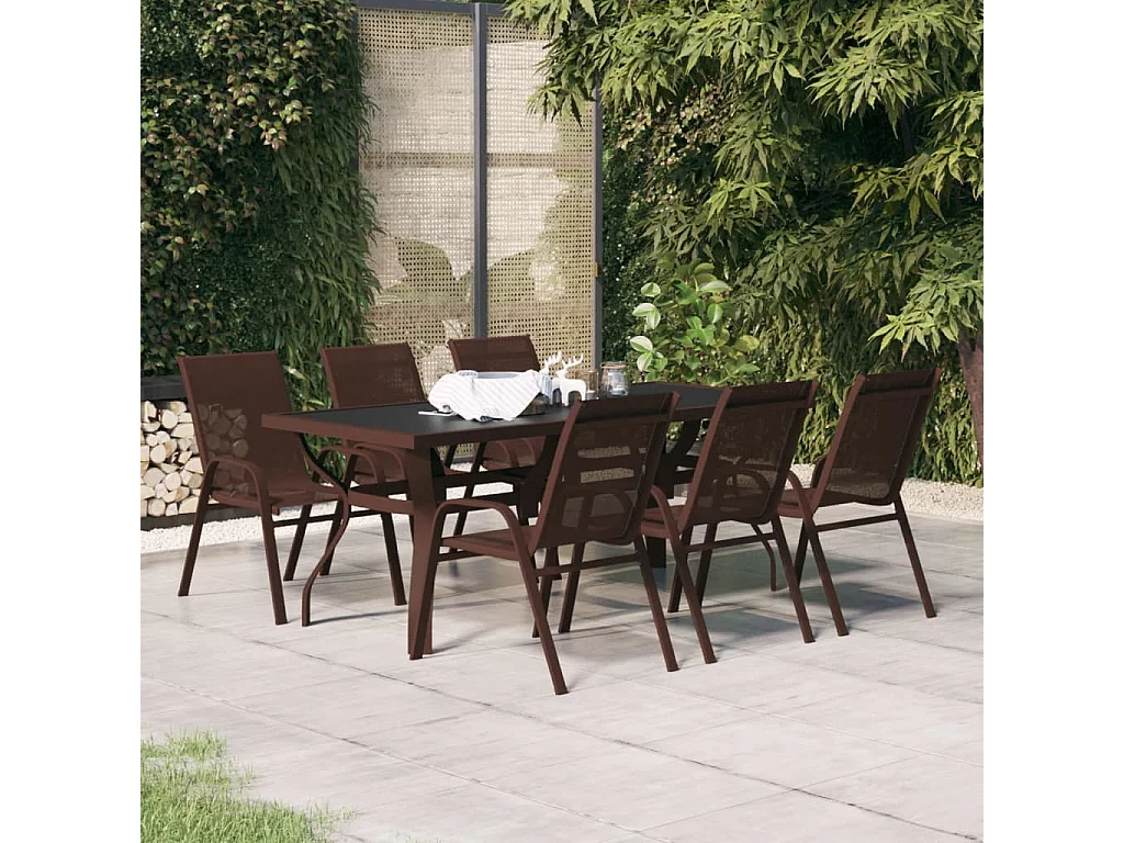 Katie Belle  Ensemble à manger de jardin 7 pcs Marron et noir