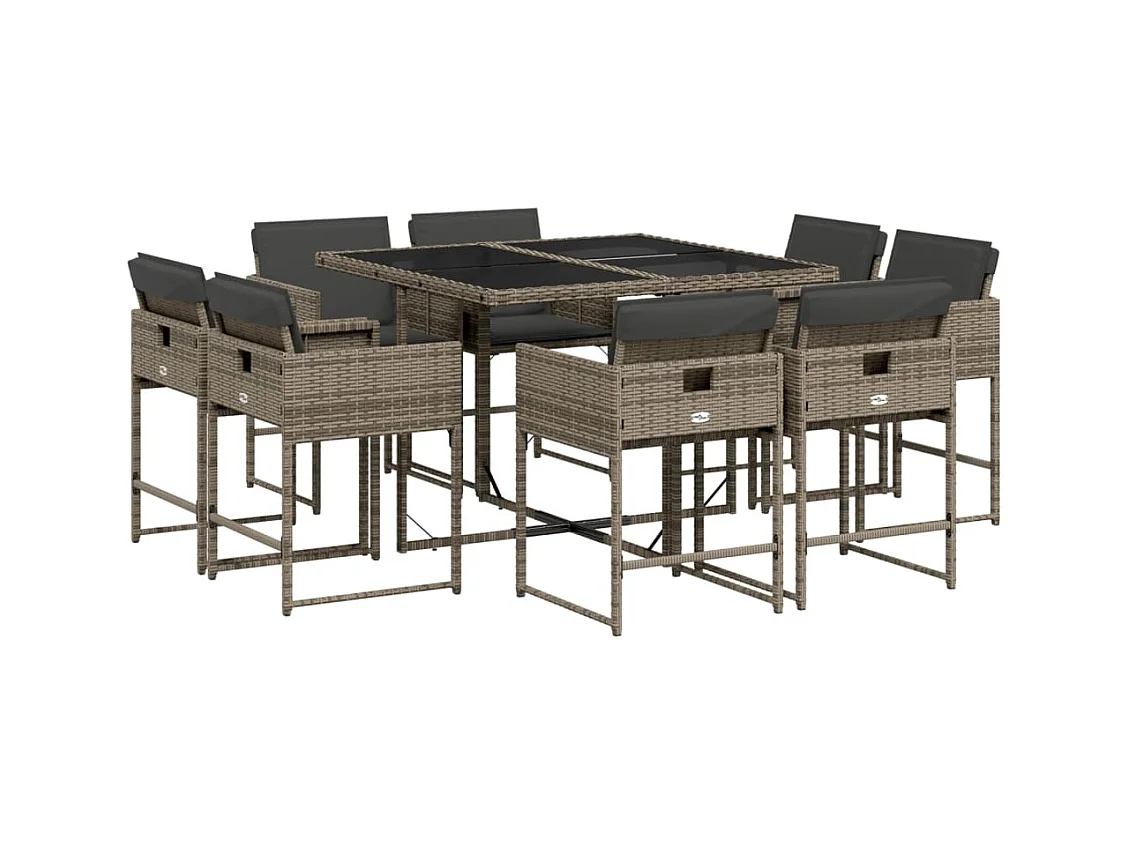 Brienne  Ensemble à manger de jardin 9 pcs coussins gris résine tressée