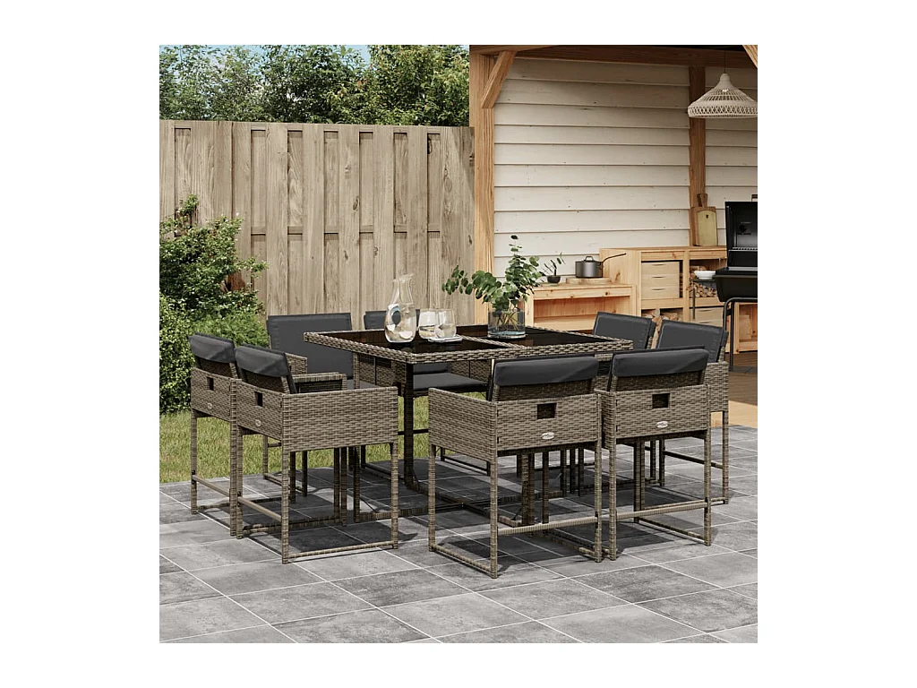 Brienne  Ensemble à manger de jardin 9 pcs coussins gris résine tressée