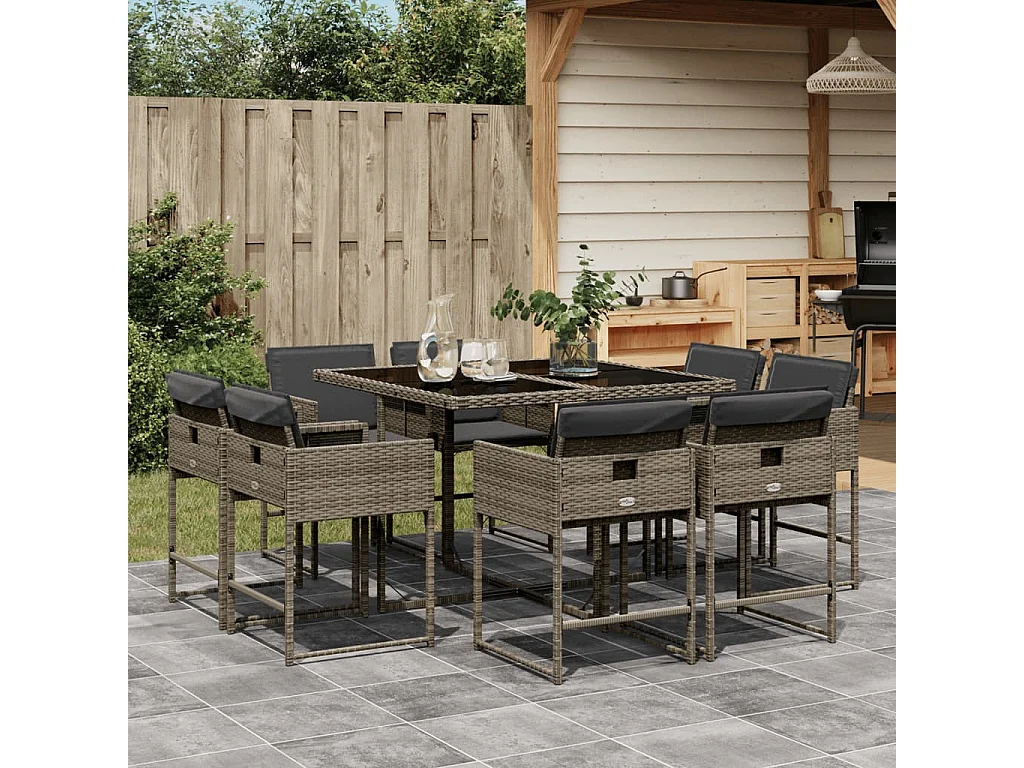 Brienne  9-delige Tuinset met kussens poly rattan grijs