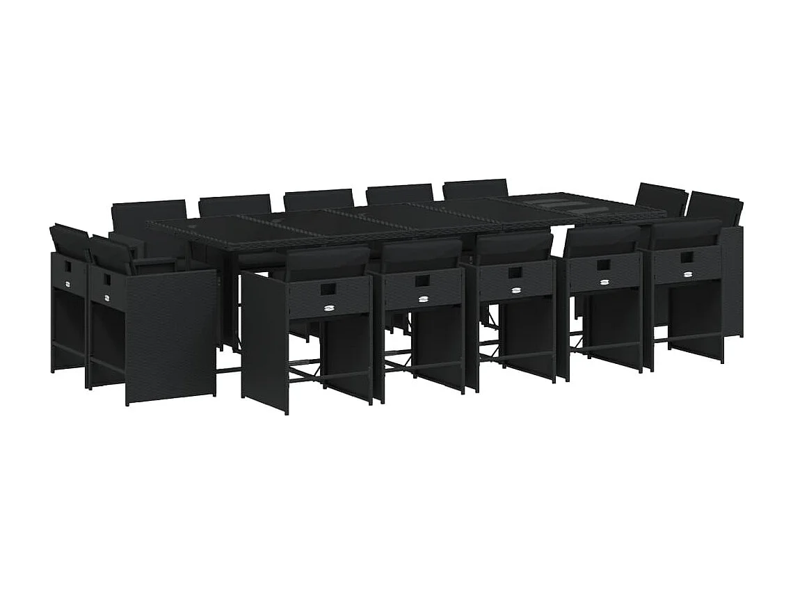 An Daingean  Ensemble à manger de jardin 15 pcs coussins noir résine tressée