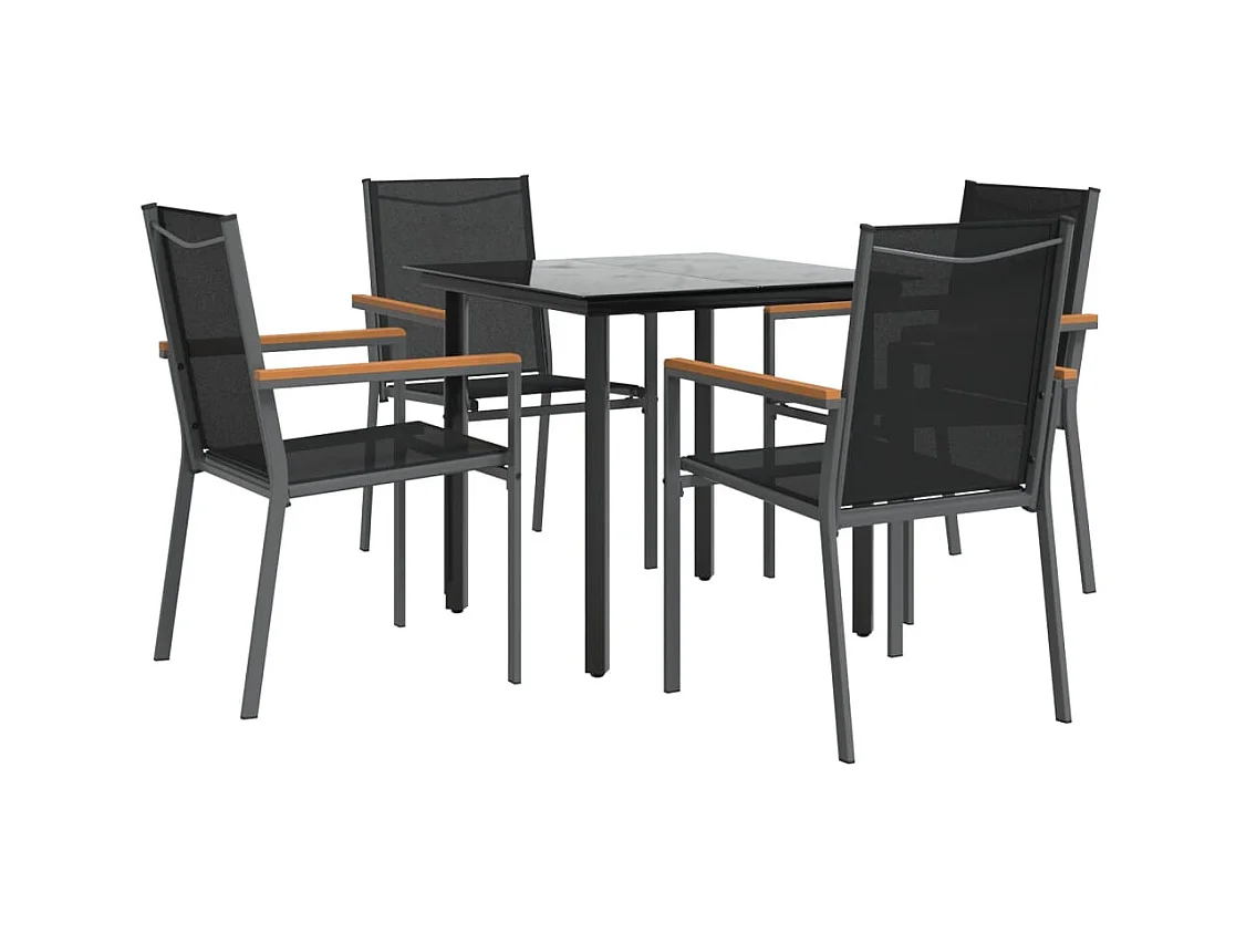 Ivanna  Ensemble à manger de jardin 5 pcs noir textilène et acier