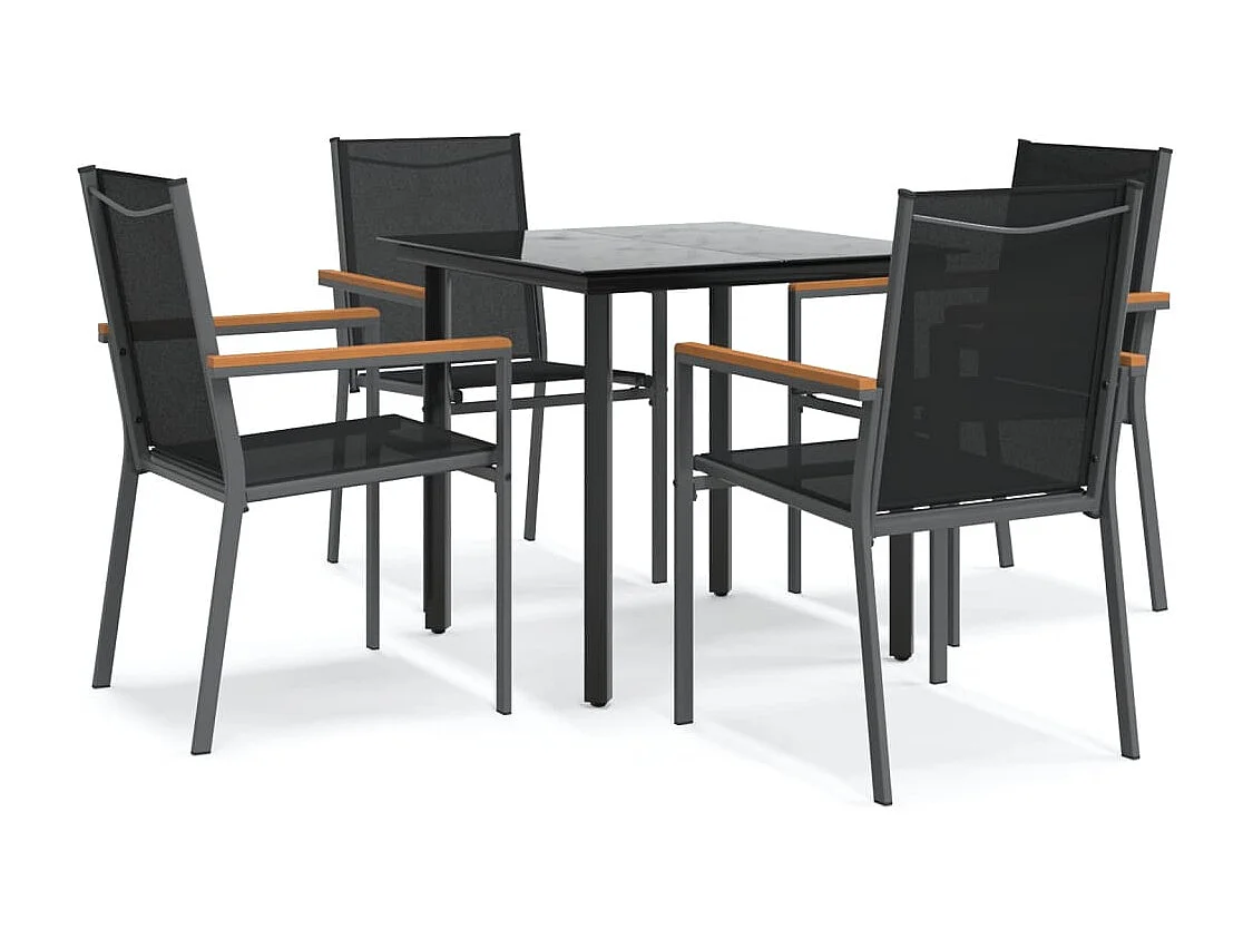 Ivanna  Ensemble à manger de jardin 5 pcs noir textilène et acier