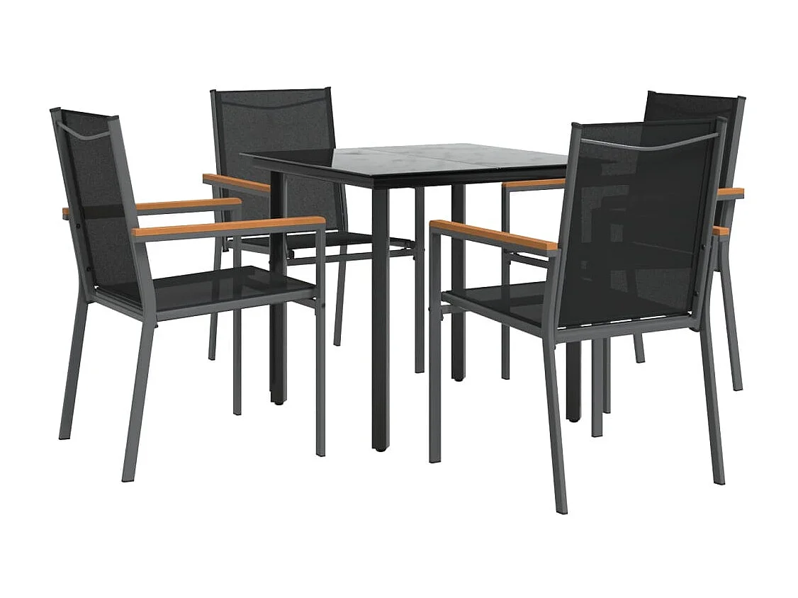 Ivanna  Ensemble à manger de jardin 5 pcs noir textilène et acier