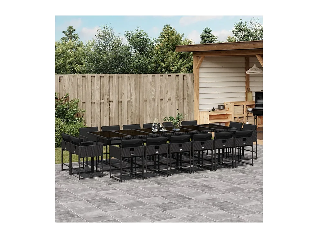 Brienne  Ensemble à manger de jardin 17 pcs coussins noir résine tressée