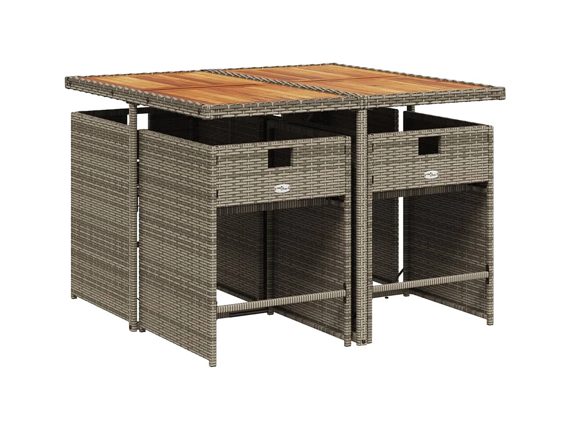 Zele  Ensemble à manger de jardin 5 pcs coussins gris résine tressée