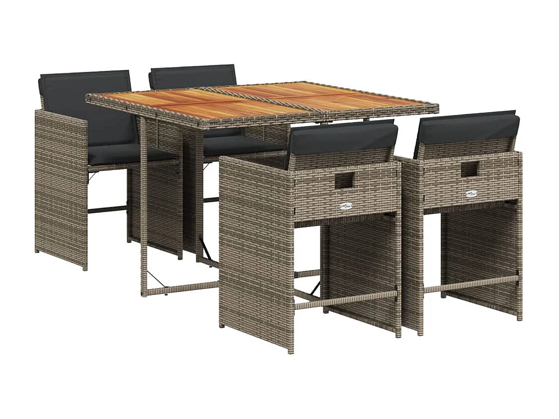 Zele  Set comedor de jardín 5 piezas con cojines ratán sintético gris