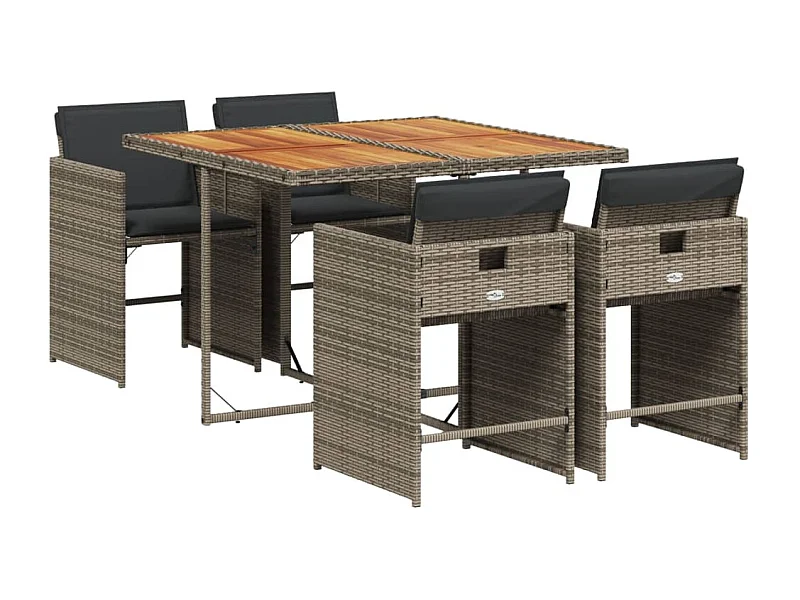 Zele  Set comedor de jardín 5 piezas con cojines ratán sintético gris