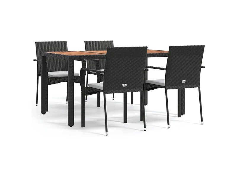 Tønder  Ensemble à manger de jardin coussins 5pcs Noir Résine tressée