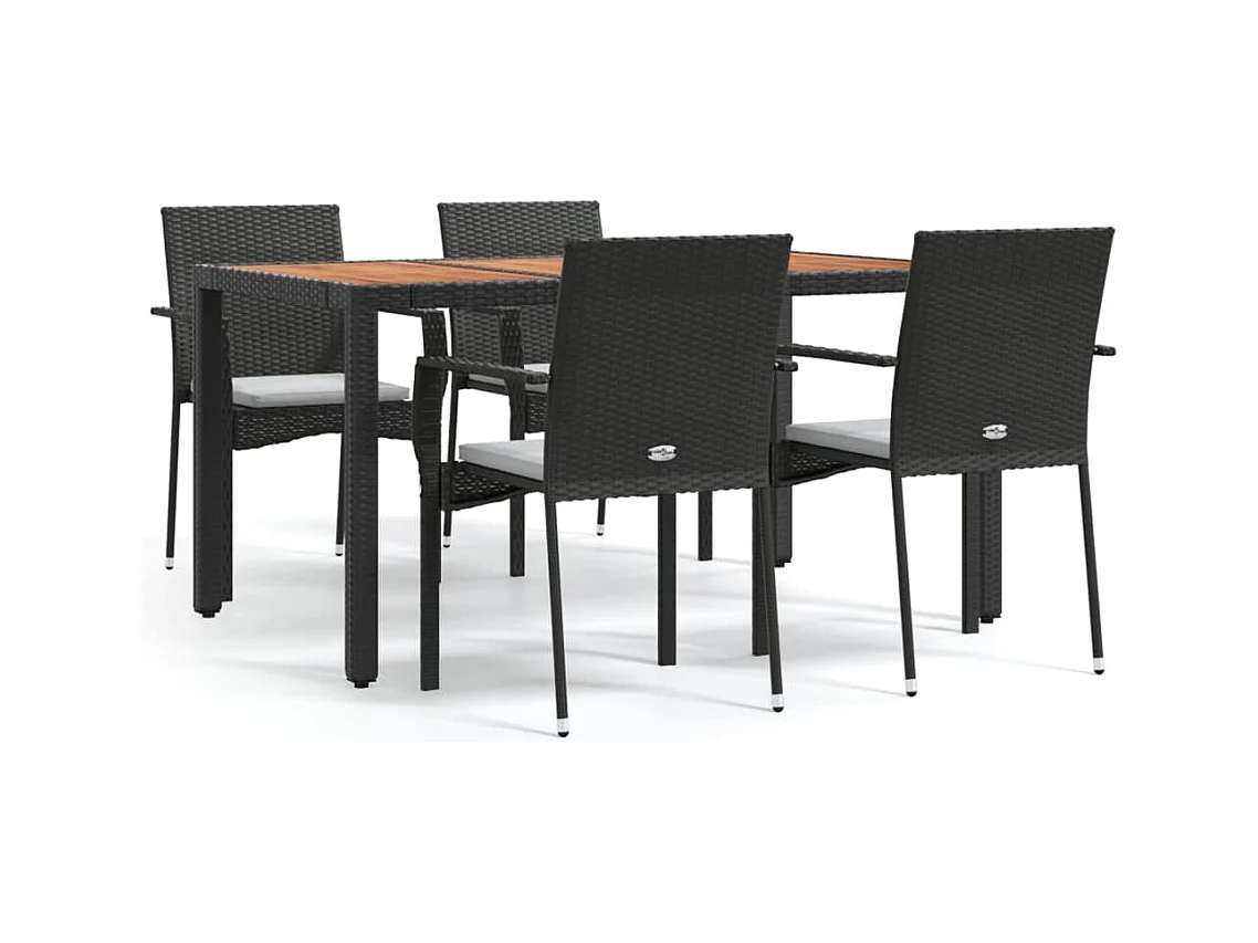 Tønder  Ensemble à manger de jardin coussins 5pcs Noir Résine tressée