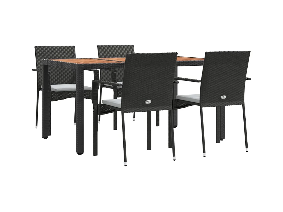 Tønder  Ensemble à manger de jardin coussins 5pcs Noir Résine tressée