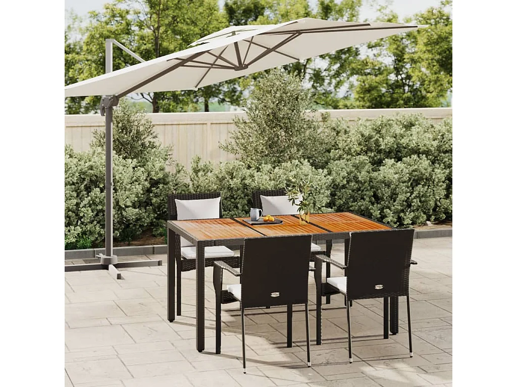 Tønder  Ensemble à manger de jardin coussins 5pcs Noir Résine tressée