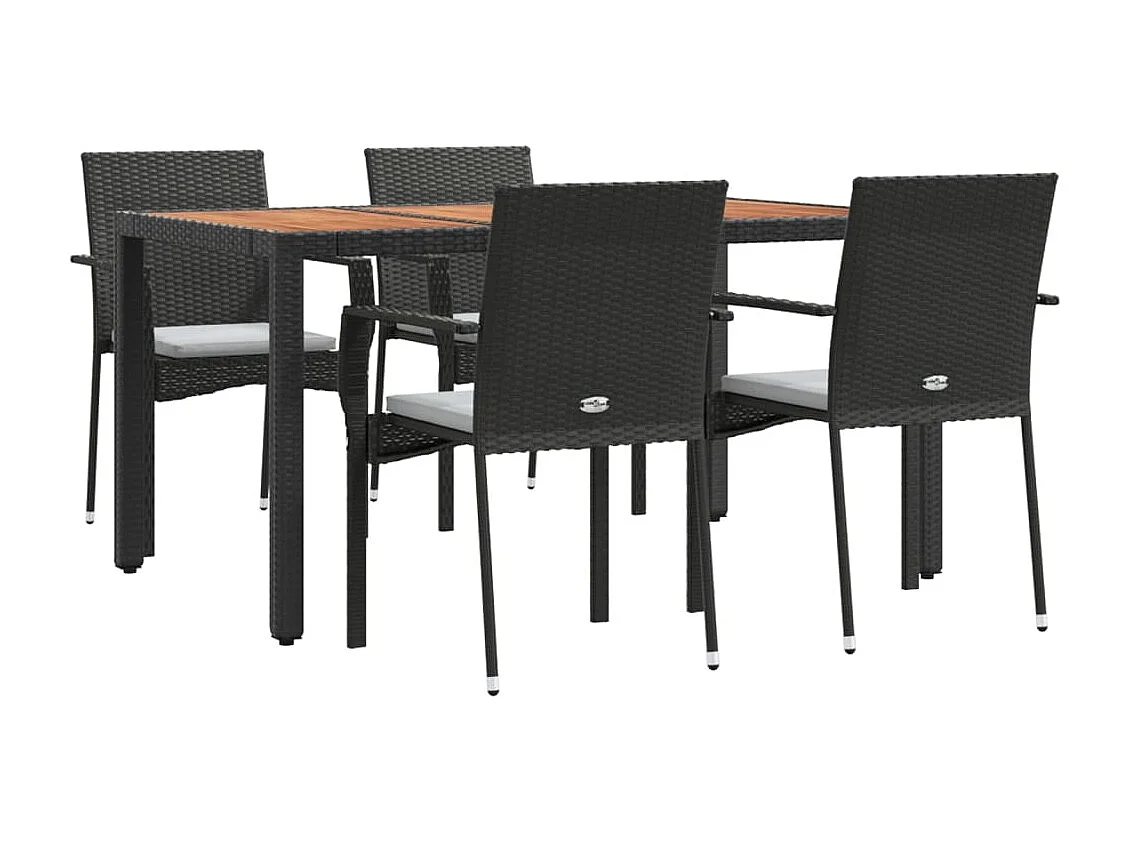 Tønder  Ensemble à manger de jardin coussins 5pcs Noir Résine tressée