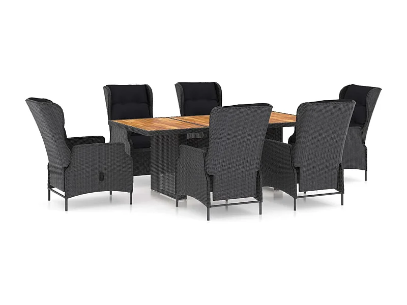 Saint-Denis  Ensemble à manger d'extérieur 7pcs et coussins rotin gris foncé