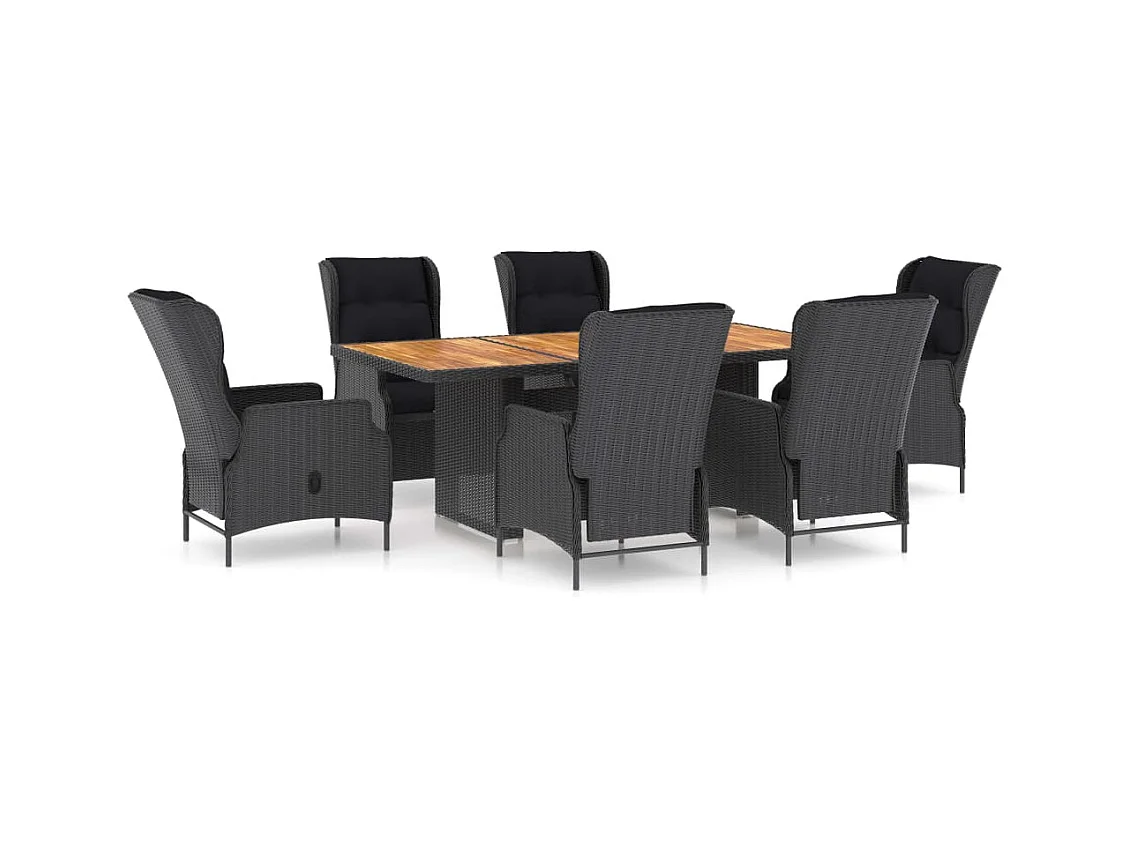 Saint-Denis  Ensemble à manger d'extérieur 7pcs et coussins rotin gris foncé