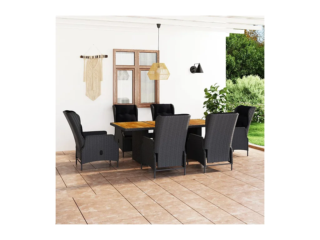 Saint-Denis  Ensemble à manger d'extérieur 7pcs et coussins rotin gris foncé