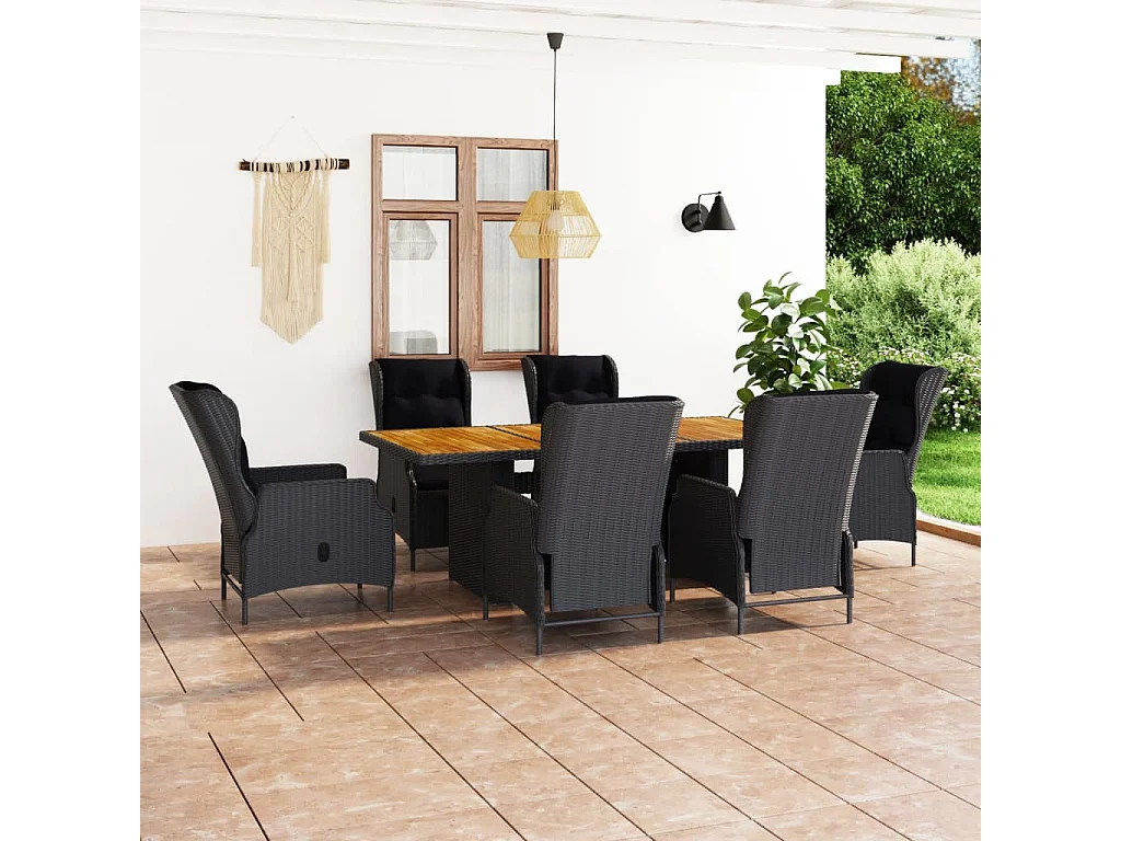 Saint-Denis  Set comedor jardín 7 pzas cojines ratán sintético gris oscuro