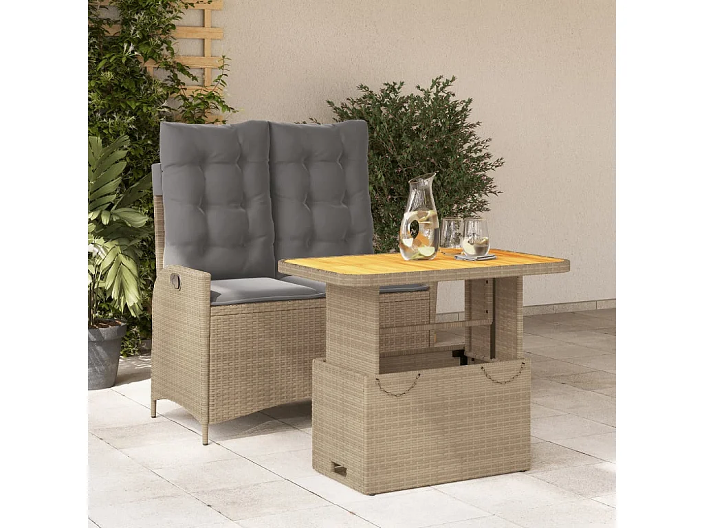 Arde  Ensemble à manger de jardin et coussins 2 pcs beige poly rotin