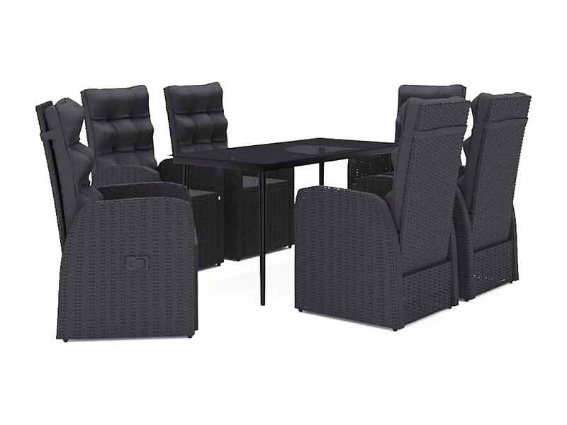 Stubbekøbing  Ensemble à manger de jardin avec coussins 7 pcs Noir