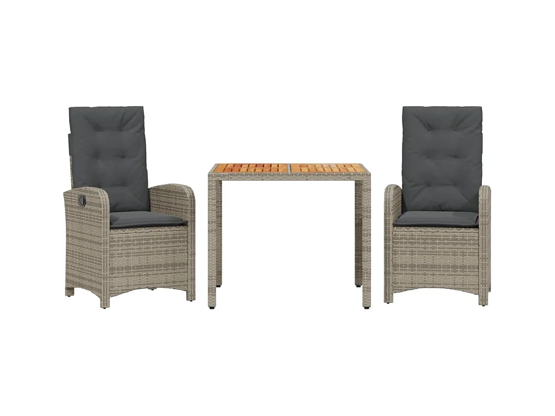 Adrien-Paul  Ensemble à manger de jardin 3 pcs coussins gris résine tressée